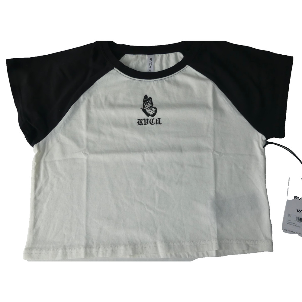 RVCA Butterfly Raglan Shirt Half Baby Tee XL Grunge Skater NWT Boho‎